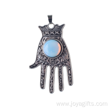 Opal Silver Alloy Hamsa Hand Fatima Pendant